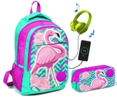 Coral High Pembe/Yeşil Flamingo Baskılı Okul Çanta Seti - Kız Çocuk - 1