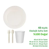 Ekolojik 48 Kişilik Parti Piknik Sofra Sunum Seti - Doğal Tabak Bardak Çatal Kaşık Takımı - 18 Cm thumbnail 2