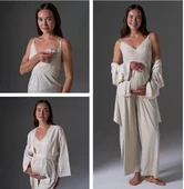 Bonjourmadame 1772 Keten Hamile Lohusa 3 Lü Pijama Sabahlık Tk thumbnail 4