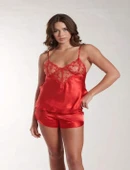 AmoraSecret AmoraSecret Kırmızı Dantel Detaylı İnce Askılı Saten Şortlu Takım - 2