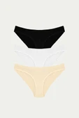 AmoraSecret AmoraSecret Pamuklu Siyah Beyaz Ten Rengi 3'lü Külot - 2