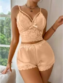 AmoraSecret AmoraSecret Sarı Dantelli Büstiyer İnce Askılı Saten Şortlu Takım - 1