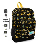 Coral High Siyah İş Makineleri Baskılı Sırt Çantası ve Beslenme Çantası Seti thumbnail 2