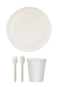 Ekolojik 22 Cm. 48 Kişilik Parti Piknik Sofra Sunum Seti - Doğal Tabak Bardak Çatal Kaşık Takımı - 1
