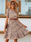 Kadın Kısa Kollu Bisiklet Yaka Desenli Süprem Elbise thumbnail 2