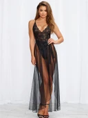 Amora Secret Siyah Belden Bağlamalı Dantelli Body Gecelik thumbnail 2