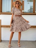 Kadın Kısa Kollu Bisiklet Yaka Desenli Süprem Elbise thumbnail 6