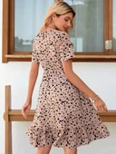 Kadın Kısa Kollu Bisiklet Yaka Desenli Süprem Elbise thumbnail 3