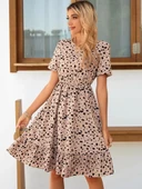 Kadın Kısa Kollu Bisiklet Yaka Desenli Süprem Elbise thumbnail 4