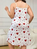 Amora Secret Büyük Beden Kalp Desen Pamuklu İnce Askılı Uzun Gecelik thumbnail 3