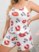 Amora Secret Büyük Beden Kiss Me Öpücük Desen Pamuklu Şortlu Pijama Takımı thumbnail 2