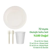 Ekolojik 22 Cm. 72 Kişilik Parti Piknik Sofra Sunum Seti - Doğal Tabak Bardak Çatal Kaşık Takımı - 2
