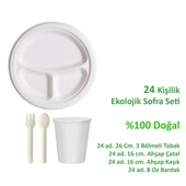 Ekolojik 26 Cm. 3 Bölmeli 24 Kişilik Parti Piknik Sofra Sunum Seti -Tabak Bardak Çatal Kaşık Takımı thumbnail 2