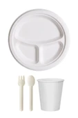 Ekolojik 26 Cm. 3 Bölmeli 48 Kişilik Parti Piknik Sofra Sunum Seti -Tabak Bardak Çatal Kaşık Takımı - 1