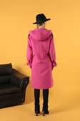 Deri Kumaş Garni Detay Jakar Kadın Trençkot-Fuşya thumbnail 2