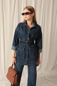 Denim Kumaş Cep Detay Kadın Lacivert Kot Ceket thumbnail 2