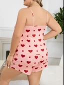 Amora Secret Büyük Beden Pembe Kalp Desen Pamuklu Şortlu Pijama Takımı thumbnail 3