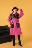 Deri Kumaş Garni Detay Jakar Kadın Trençkot-Fuşya thumbnail 1