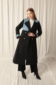 Torino Kumaş Kot Garnili Kadın Siyah Trençkot thumbnail 1