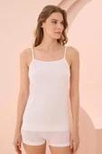AmoraSecret AmoraSecret İp Askılı Beyaz Ribana Atlet - 1