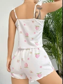 Amora Secret Pamuklu Beyaz Üstüne Çiçek Desen Fırfır Askılı Şortlu Pijama Takımı - 3