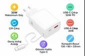 30W GaN Hızlı Şarj Cihazı  USBA & USBC Çıkışlı, Entegre Kablolu Kendinden Kablolu - 2