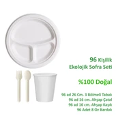Ekolojik 26 Cm. 3 Bölmeli 96 Kişilik Parti Piknik Sofra Sunum Seti -Tabak Bardak Çatal Kaşık Takımı - 2