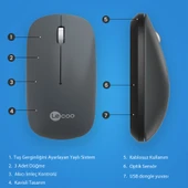 Lecoo WS214 Kablosuz 1200DPI 3 Tuşlu Optik Mouse Gri - 3