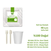 Ekolojik Kare 20 Cm. 48 Kişilik Parti Piknik Sofra Sunum Seti - Tabak Bardak Çatal Kaşık Takımı thumbnail 2