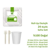 Ekolojik Kare 20 Cm. 24 Kişilik Parti Piknik Sofra Sunum Seti - Tabak Bardak Çatal Kaşık Takımı - 2