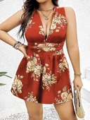 Amora Secret Büyük Beden Kahverengi Üstüne Çiçek Desenli Sırt Detaylı Elbise thumbnail 1