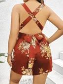 Amora Secret Büyük Beden Kahverengi Üstüne Çiçek Desenli Sırt Detaylı Elbise thumbnail 2