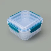 3'lü Kare Kilitli Saklama Kabı - Asorti - 2