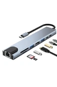 SHAZA 8in1 USB Type-C Hub Port Adaptör HDMI USB Ethernet PD Girişli - 1