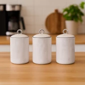 3'lü Porselen Baharatlık Seti - Beyaz / Siyah - 1