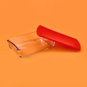 Kapaklı Dikdörtgen Borcam - Şeffaf / Kırmızı - 1320 ml thumbnail 3