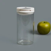 Vakumlu Cam Kavanoz - Şeffaf / Beyaz - 600 ml thumbnail 2