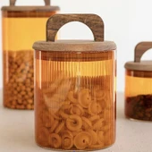 Mia Akasya Kulplu Cam Kavanoz - Amber - 700 ml thumbnail 1