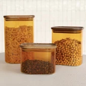 Mia Akasya Dikdörtgen Cam Kavanoz - Amber - 1,2 lt thumbnail 3