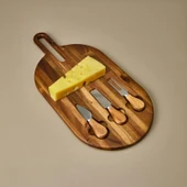 Akasya Bıçaklı Oval Peynir Sunum Tahtası - Kahverengi - 48x22 cm - 1
