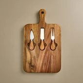 Akasya Bıçaklı Kare Peynir Sunum Tahtası - Kahverengi - 37x22 cm - 2