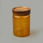 Mia Akasya Yuvarlak Cam Kavanoz - Amber - 850 ml thumbnail 1