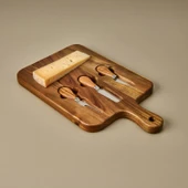 Akasya Bıçaklı Kare Peynir Sunum Tahtası - Kahverengi - 37x22 cm - 1