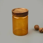 Mia Akasya Yuvarlak Cam Kavanoz - Amber - 850 ml thumbnail 2