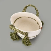 Living Green Culture Dekoratif Sepet - Krem / Yeşil - 25x21 cm thumbnail 3