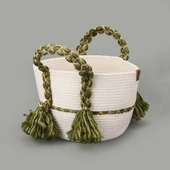 Living Green Culture Dekoratif Sepet - Krem / Yeşil - 25x21 cm thumbnail 1