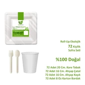 Ekolojik Kare 20 Cm. 72 Kişilik Parti Piknik Sofra Sunum Seti - Tabak Bardak Çatal Kaşık Takımı - 2