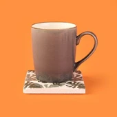 Kitchen Yapraklı Taş Bardak Altlığı - Renkli - 10x10 cm - 2