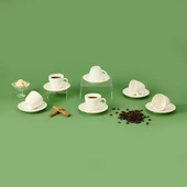 Porselen 12 Parça Kahve Fincan Seti - Beyaz thumbnail 1