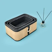 Living 3'lü Bambu Sepet - Kahverengi / Gri thumbnail 2